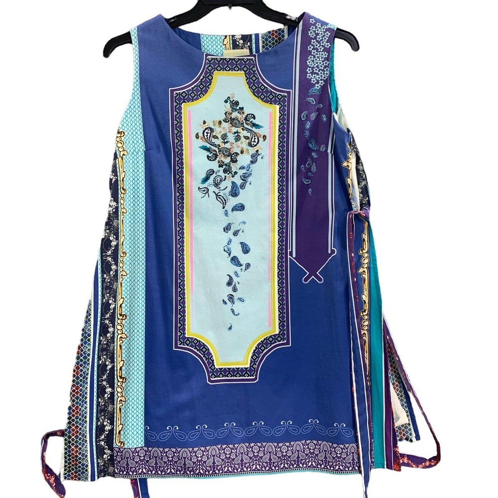 Elegant Blue Patterned Sleeveless Dress